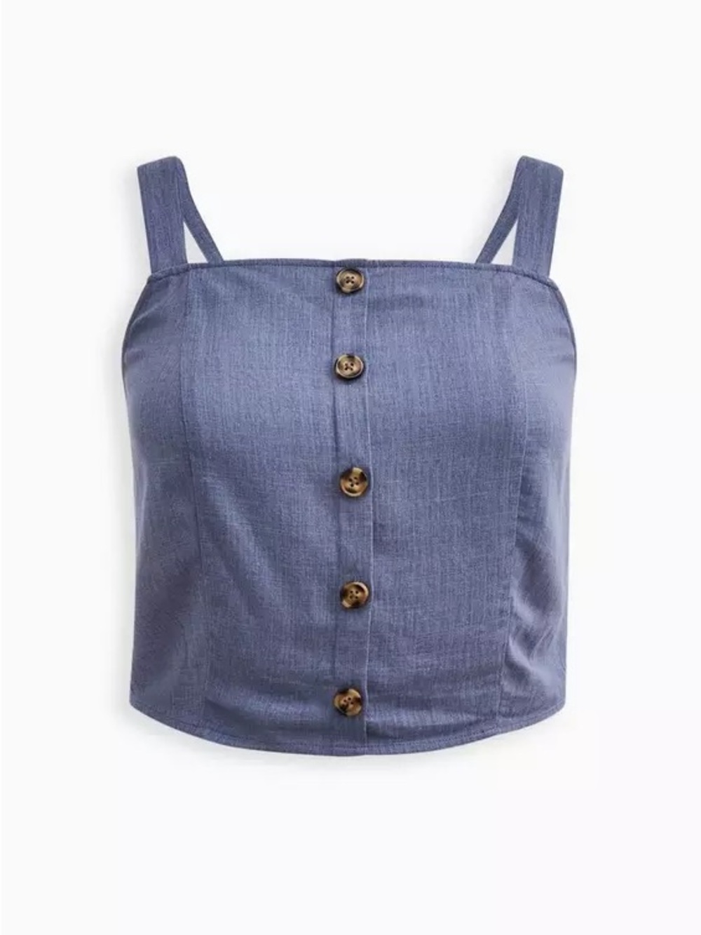 Tirrid Blue Linen Button-Front Square Neck Smocked Back Tank Top Size 4, 4X
